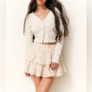 LoveShackFancy Petra Knit Heart Argyle CARDIGAN In Parchment, NWT, never worn.